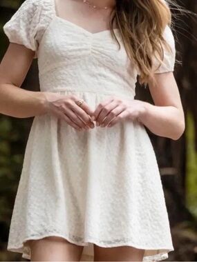 Altar'd State Cream Puff-Sleeve Sweetheart Mini Dress